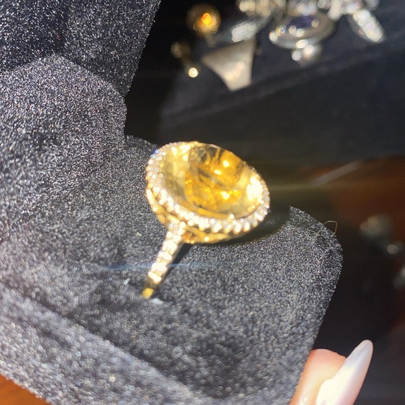 18k Yellow Gold With Diamonds & Lemon Smoky Citrine Ring Sz 6.5 - Picture 5 of 5